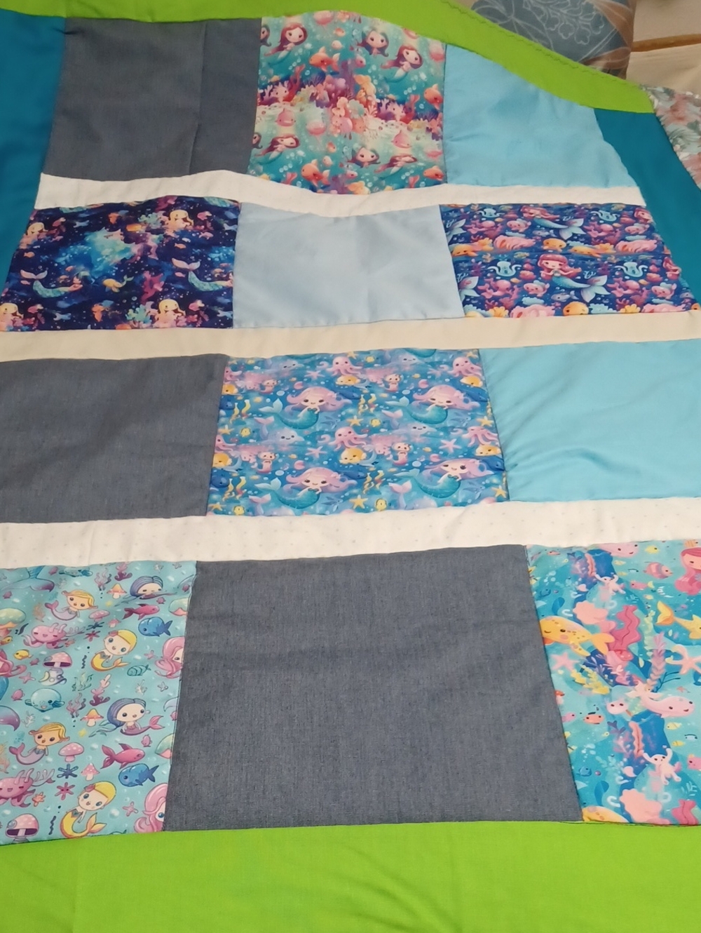 Handmade Mermaids Under The  Sea Girl Quilt W Blue, Teal, Pink Colors